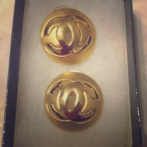Classic Gold Tone Chanel Pierced Earrings